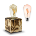 Ver imagem 1 de Luminária de Mesa Rústica - Abajur em Madeira Maciça Modelo Cubo + Lâmpada