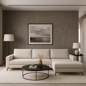 Sofá 3 Lugares 2,44m com Chaise Direito Living Fixo em Linho Loft