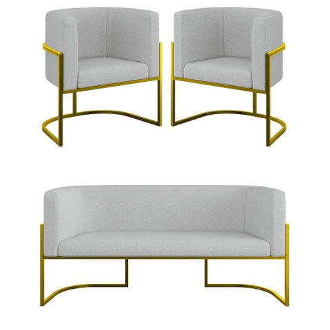 Kit Sofá 2 Lugares + 2 Poltronas Bouclê para Recepção Gold Cor:cinza