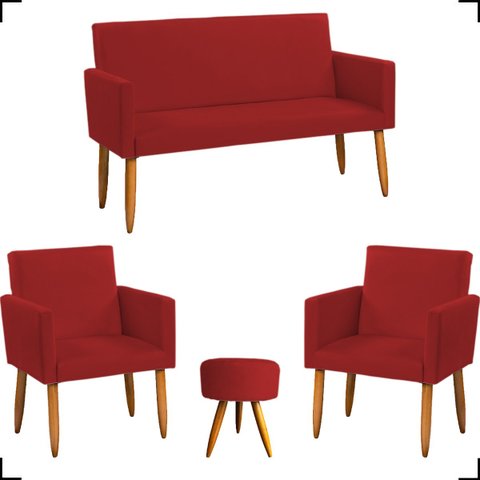 Kit Namoradeira Decorativa + 2 Poltronas Para Sala Reforçadas + Puff Redondo Suede