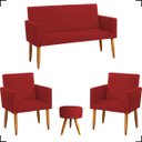 Ver imagem 1 de Kit Namoradeira Decorativa + 2 Poltronas Para Sala Reforçadas + Puff Redondo Suede