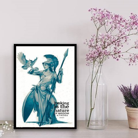 Quadro Deusa Grega Athena 24x18cm - com vidro:Madeira branca