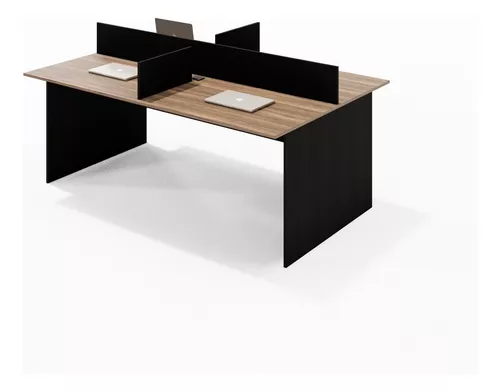 Mesa Escritório Plataforma 4 Lugares 180x120 - Cor: Castanho Tannat com Preto Onix - 3