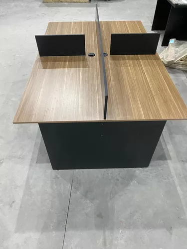 Mesa Escritório Plataforma 4 Lugares 180x120 - Cor: Castanho Tannat com Preto Onix - 4