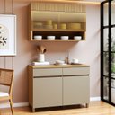 Ver imagem 1 de Cozinha Completa Modulada 2 Peças 3 Portas 2 Gavetas 100% MDF Realeza Premium Bege/Carvalho/Greige