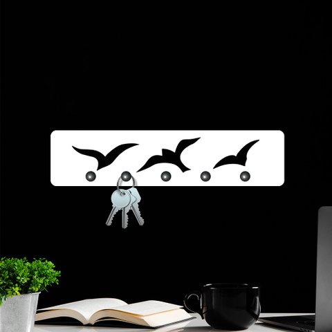 Porta Chaves de Parede Gaivotas Decorativo em MDF:BRANCO