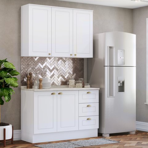 Cozinha Compacta Modulada 2 Peças 100% MDF com Tampo para Balcão Pia 120cm Calcare Americana