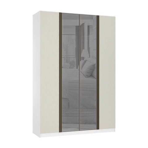 Guarda Roupa 4 Portas 3 Gavetas 159,2 Cm com Vidro Reflecta Prata Prime Luciane Móveis