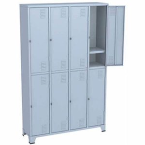 Armário Roupeiro de Aço Vestiário Academia 8 Portas C/ Prateleira Locker Cinza