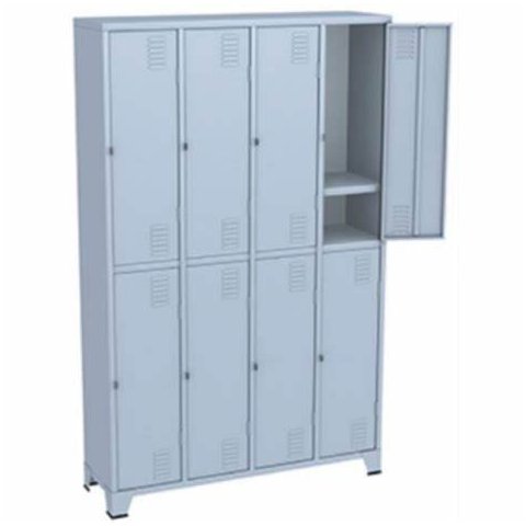 Armário Roupeiro de Aço Vestiário Academia 8 Portas C/ Prateleira Locker Cinza