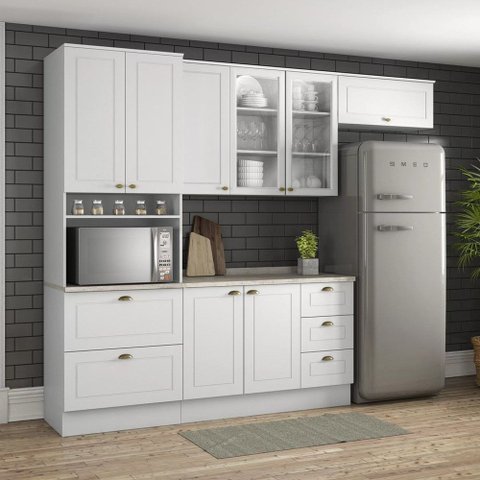 Cozinha Compacta 4 Peças 100% MDF com Torre Quente 1 Forno e Tampo para Balcão Pia 120cm Calcare Americana Branco/HP