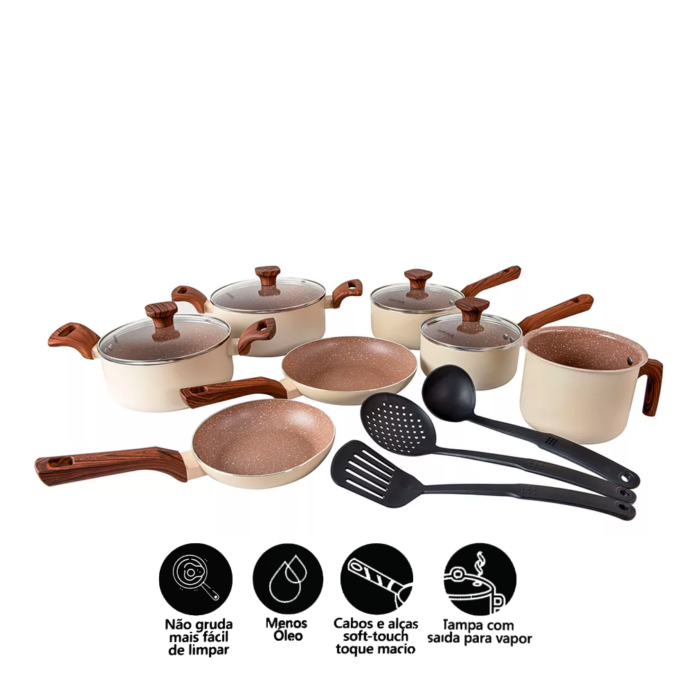 Jogo de Panelas 10 Peças Style Cook Black Cerâmica Com Indução