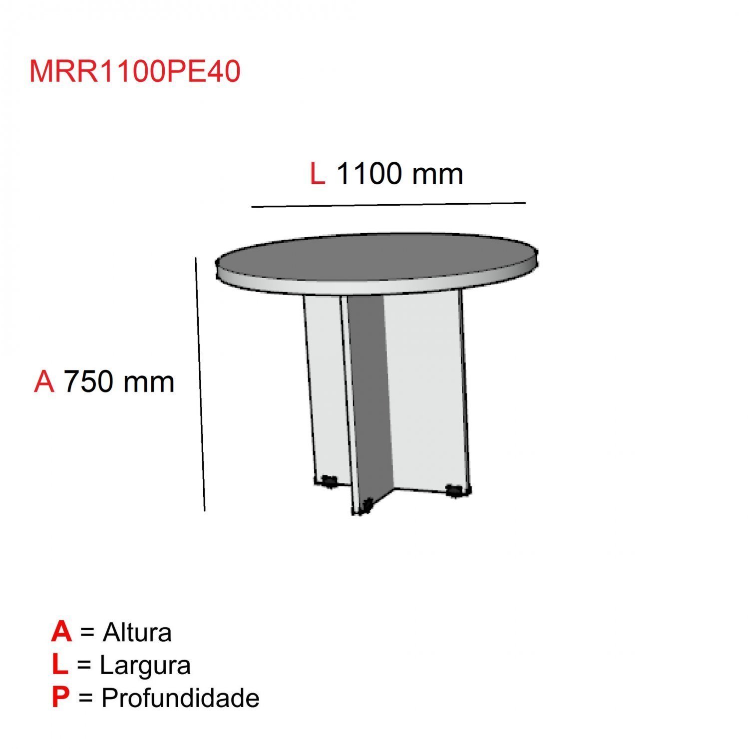 Mesa de Reunião redonda Pé painel MRR1100PE40  - 2