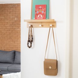 Prateleira de bambu com 3 ganchos de metal - Oikos - 6