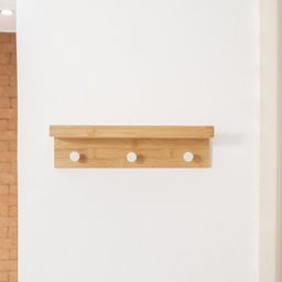 Prateleira de bambu com 3 ganchos de metal - Oikos - 2