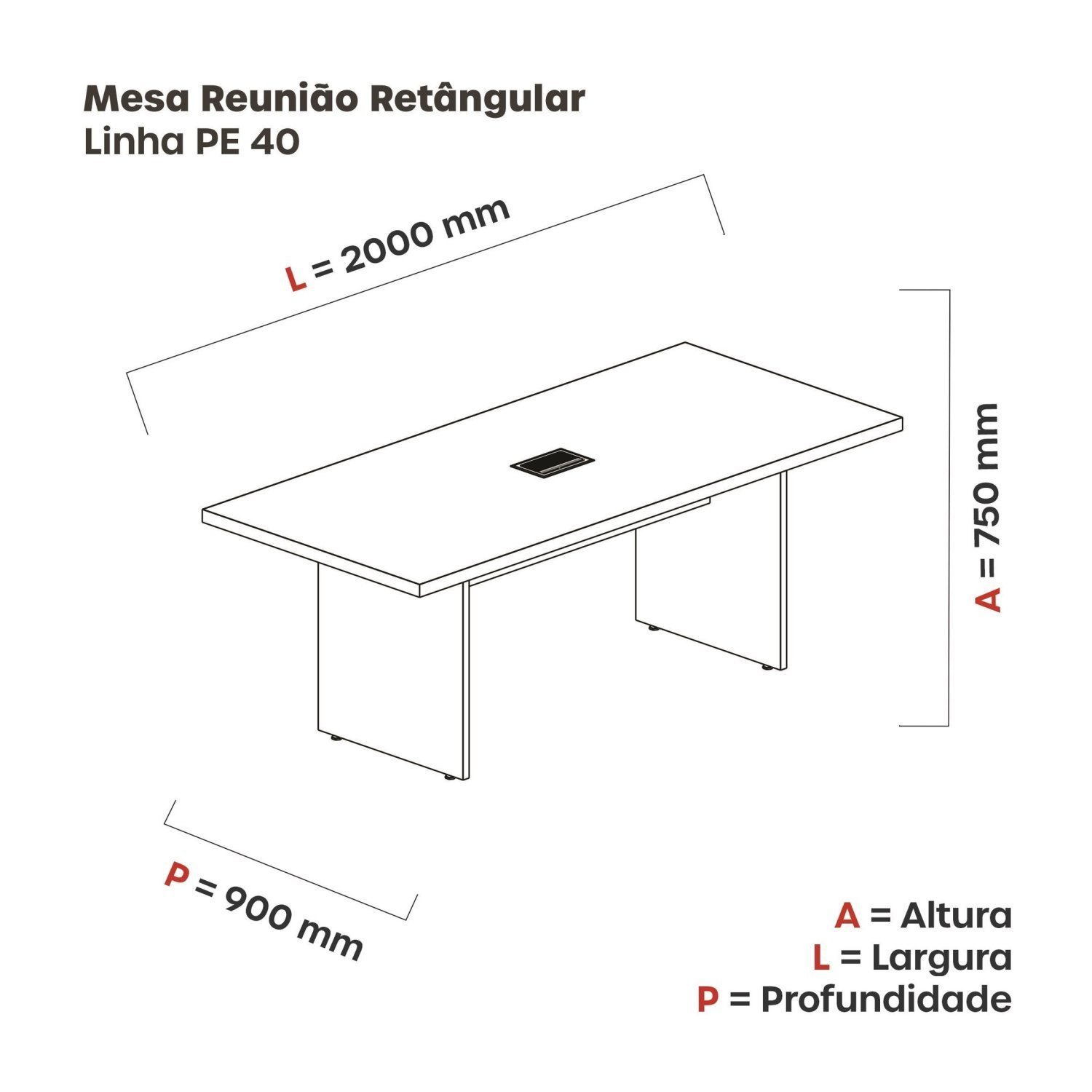 Mesa de Reunião Retangular Pé Painel com Power Box 200x90cm - 3