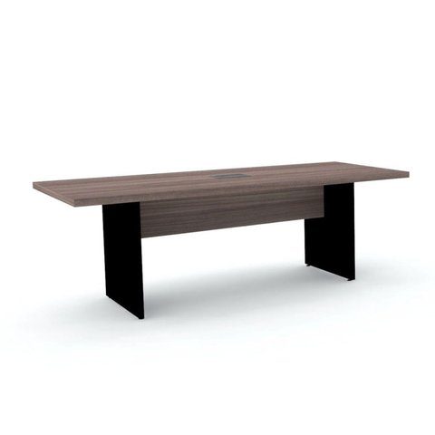 Mesa de Reunião Retangular Pé Painel com Power Box 200x90cm Marrom/Walnut/Preto