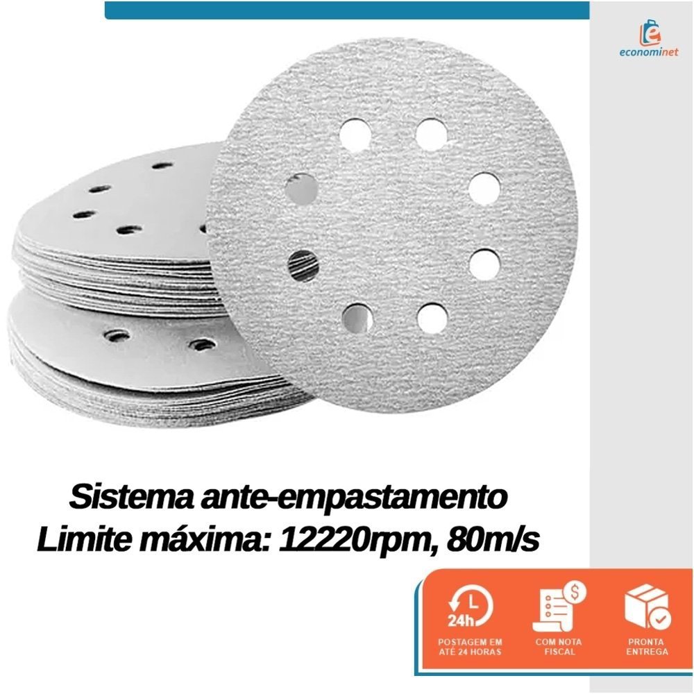 Kit 100 Disco de Lixa Velcro Branco Pluma 8 Furos 180mm Grão 150 - Starfer - 5