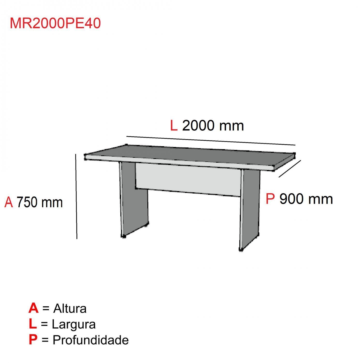 Mesa de Reunião Retangular 200cmx90cm PE40  - 2