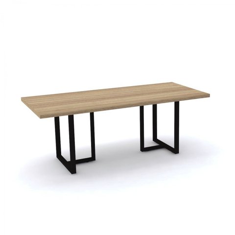 Mesa de Reunião Retangular Pés em Aço 200CMX90CM PE40 Marrom/Noce Marromle/Preto