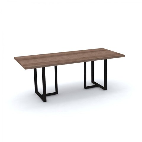 Mesa de Reunião Retangular Pés em Aço 200CMX90CM PE40 Marrom/Walnut/Preto