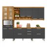Cozinha Completa Burguesa Premium 11 Portas 5 Gavetas com Vidro 100% Mdf Amadeirado Freijó/grafite - - 2