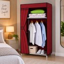 Ver imagem 3 de Closet Portatil Vermelho 148cm Guarda Roupa Dobravél Cabideiro Prateleiras Organizador Roupas Calcad