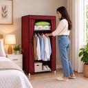 Ver imagem 2 de Closet Portatil Vermelho 148cm Guarda Roupa Dobravél Cabideiro Prateleiras Organizador Roupas Calcad