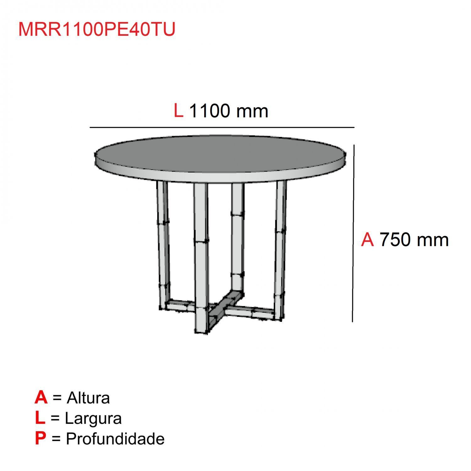 Mesa de Reunião redonda Pé Tubular MRR1100PE40  - 2