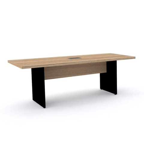 Mesa de Reunião Retangular Pé Painel 200x90cm com Power Box Marrom/Noce Marromle/Preto