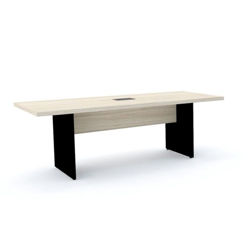 Mesa de Reunião Retangular Pé Painel 200x90cm com Power Box Bege/Nogueira Casablanca/Preto