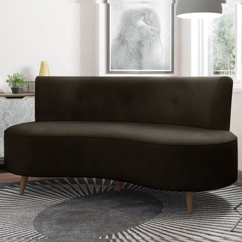 Sofá Living 3 Lugares 160cm Aang Pés Palito Veludo Marrom G33 - Gran Belo