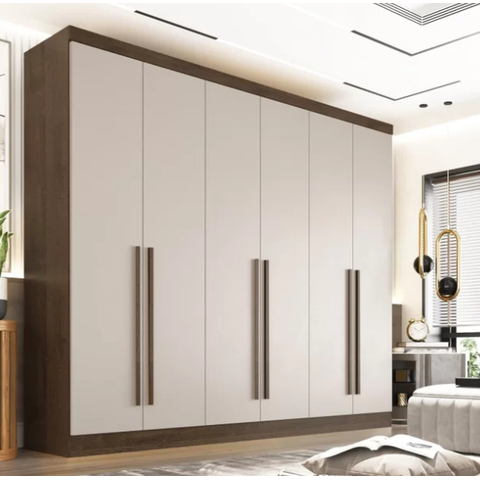 Guarda Roupa Casal 100% MDF 6 Portas 6 Gavetas 273cm Gramado Castanho/Off White - Valverde