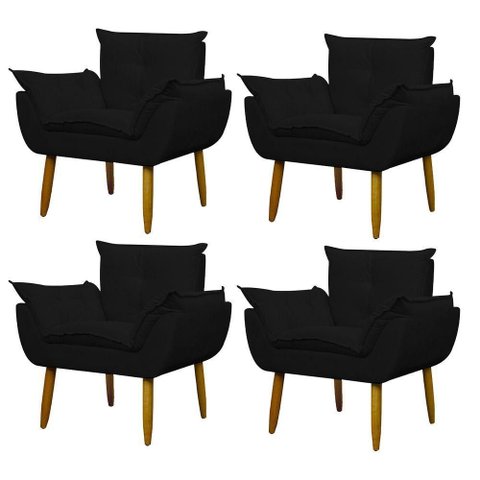 Kit 4 Poltronas Decorativa Sala e Quarto Opala Suede Herrero Cor:preto