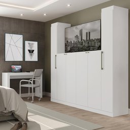 Guarda Roupa Casal 6 Portas Vega com Escrivaninha e Painel de TV 55 Polegadas Branco Carraro - 1 Guarda Roupa Casal 6 Portas Vega com Escrivaninha e Painel de TV 55 Polegadas Branco Carraro - 1