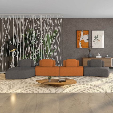 Sofá 4 Lugares Orgânico com Chaise e 3 Módulos Berlim bouclê Grafite/caramelo K01 - D’Rossi