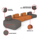 Ver imagem 3 de Sofá 4 Lugares Orgânico com Chaise e 3 Módulos Berlim bouclê Grafite/caramelo K01 - D’Rossi