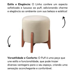 Puff Estofado Decorativo Sala Redondo Luxo Madrid Linho Marfim - 5