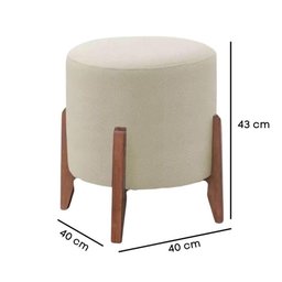 Puff Estofado Decorativo Sala Redondo Luxo Madrid Linho Marfim - 3