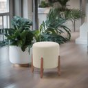 Ver imagem 1 de Puff Estofado Decorativo Sala Redondo Luxo Madrid Linho Marfim