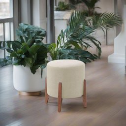 Puff Estofado Decorativo Sala Redondo Luxo Madrid Linho Marfim - 1