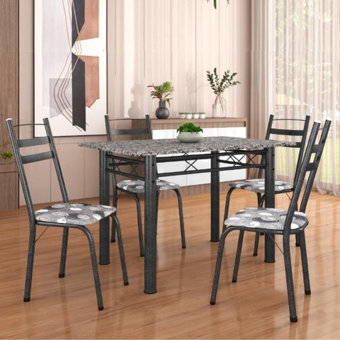 Conj De Mesa Itália Com 4 Cadeiras 1,20m Dark/Granito