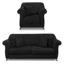 Ver imagem 1 de Kit Poltrona e Sofá Living 2 Lugares 1,80m Vênus Suede Pés Castanho - Pallazio - Preto