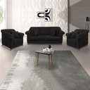 Ver imagem 2 de Kit Poltrona e Sofá Living 2 Lugares 1,80m Vênus Suede Pés Castanho - Pallazio - Preto