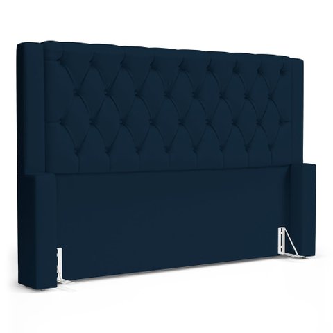 Cabeceira Atena para Cama Box Queen Size 160cm Capitonê com Frame Veludo Azul Marinho - Desk Design