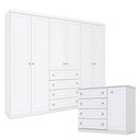 Ver imagem 1 de Cômoda e Guarda Roupa Casal 6 Portas Mississipi Branco – Henn