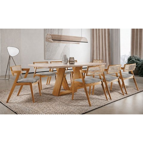Sala de Jantar Maciça 8 Cadeiras 2,00m Linho-oslo -imperial