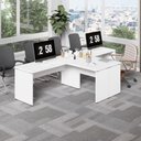 Ver imagem 1 de Mesa em L Escritório 2 Lugares sem Gavetas MDP 300cm Branco F5 Office