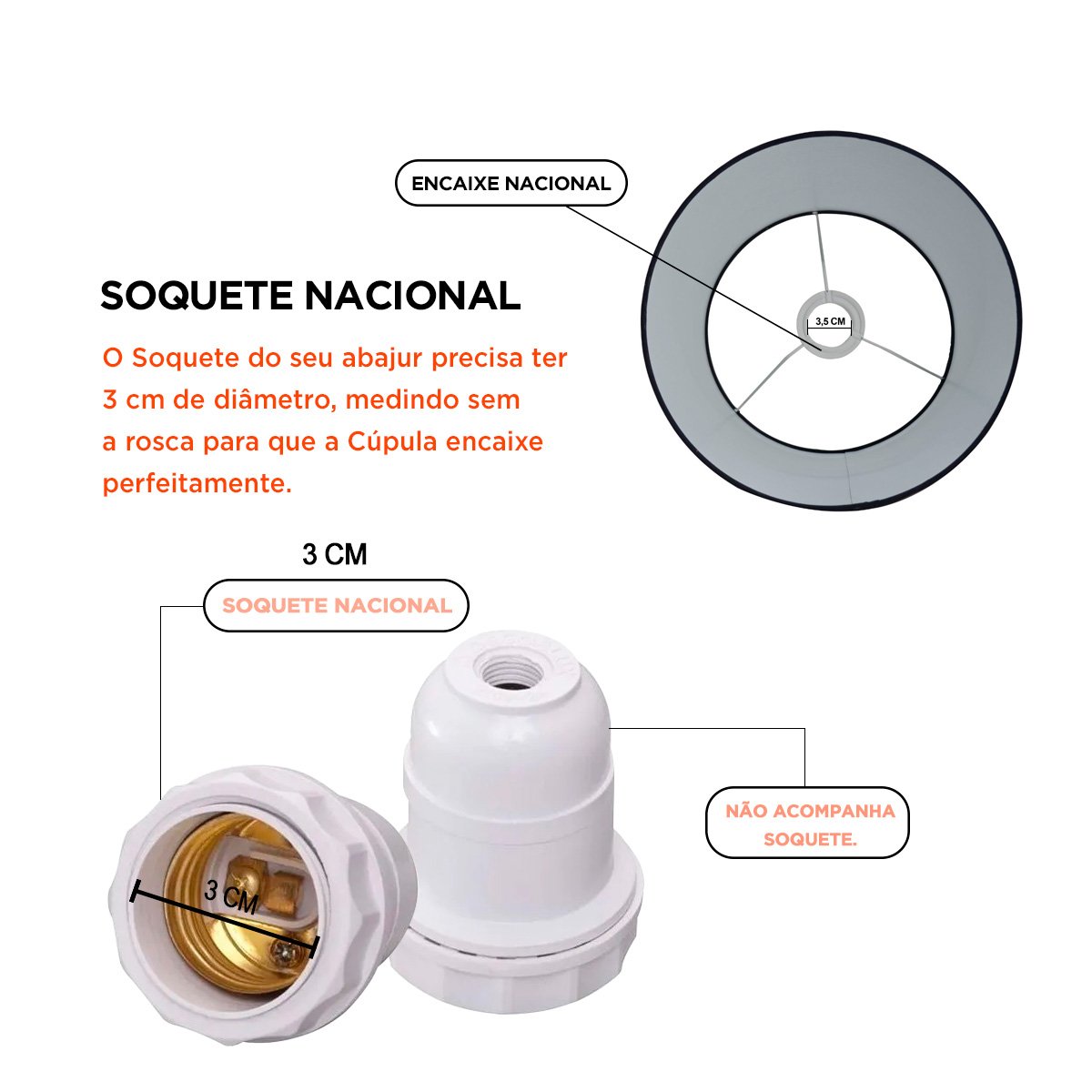 Cúpula de Abajur Tecido Algodão Soquete Nacional E27 Ref 03 Preta - 4