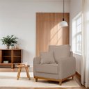 Ver imagem 2 de Poltrona Sofa Sena Base de Madeira Luxo Conforto para Hotel e Sala Linho Bege